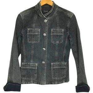 Tahari Dark Wash Denim Jacket with Rhinestone Buttons Size Small